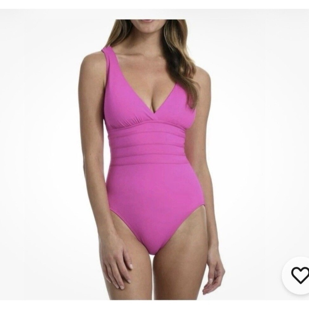 La Blanca Banded Waist Strappy Cross Back One-Piece Swimsuit Orchid Pink Sz 10
